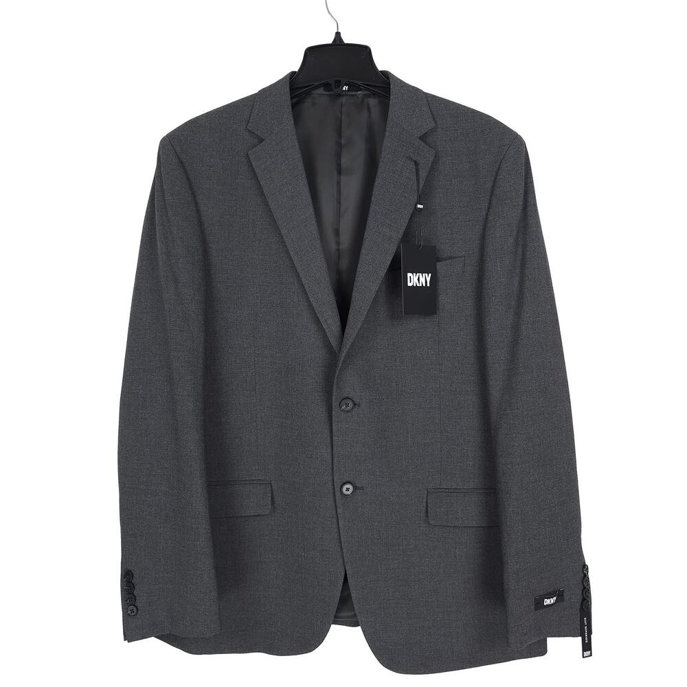 DKNY Mens Modern Fit Suit Jacket Blazer 36S Charcoal Dark Grey Solid Stretch NWT